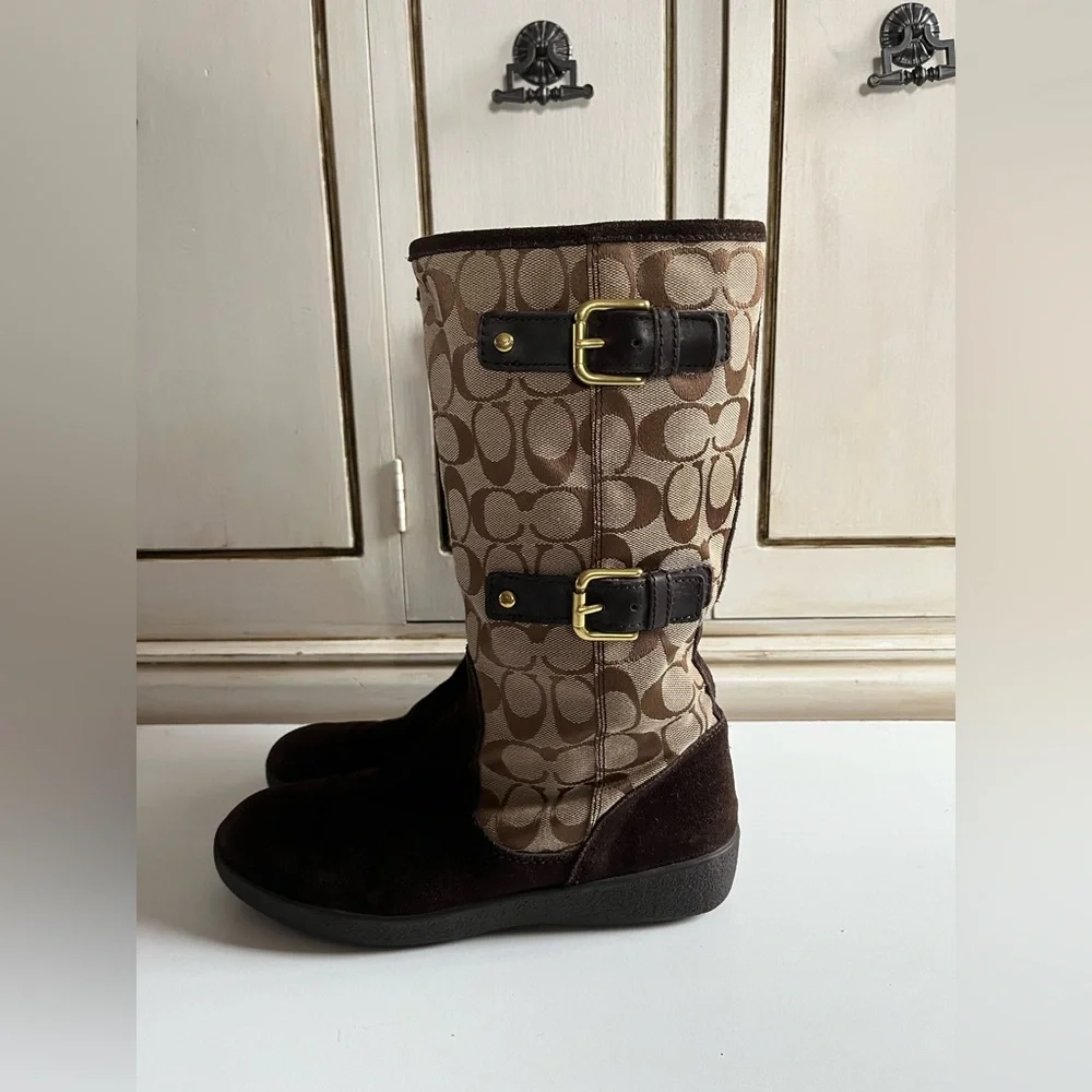 Signature Coach 'Tinah' Boots, Brown Suede Signature C Textile, Mid-Calf size 8